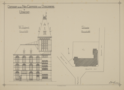 217254 Opstand van de westelijke zijgevel en de situatie van het Ooglijdersgasthuis (F.C. Dondersstraat 49) te ...